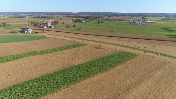 Harvested Corn Fields and Rolled Corn Stalks and Amish Farms