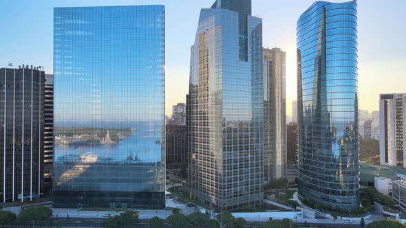 Buenos Aires city with modern skyscrapers and towers, in central business district with Puerto Mader