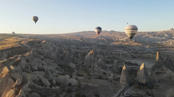 Aerial View Cappadocia Turkey  Balloons Sky