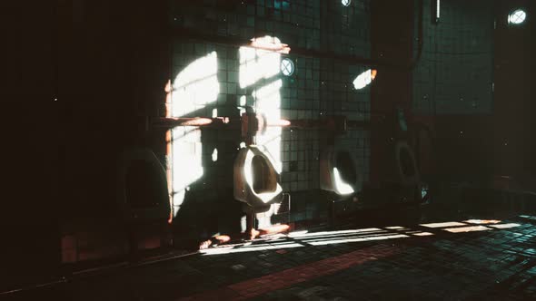 Abantoned Old Public Toilet with Bright Lights alt