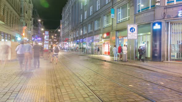 Wenceslas Square in Prague at Night Timelapse Dusk Time