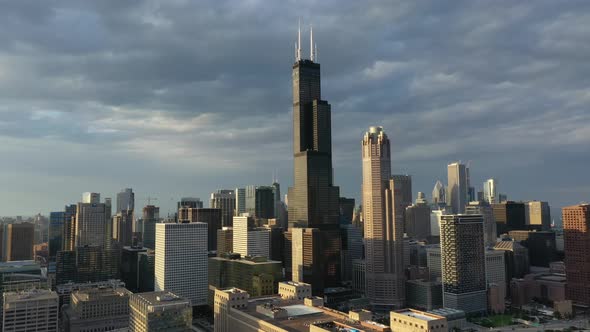 Dramatic Aerial Shot Chicago Cityscape