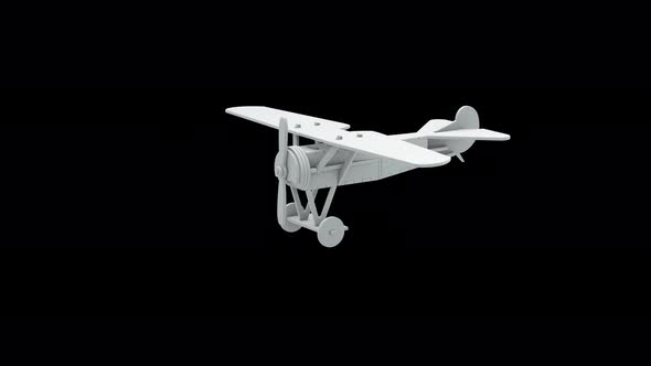 The White Plane Toy With Spinning Propeller Rotates Around its Axis. Seamless Looping. Alpha channel