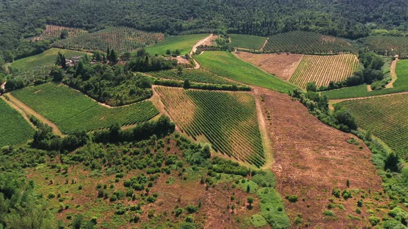 Aerial View of Countryside in Tuscany Cultivated Land Agricultural Fields