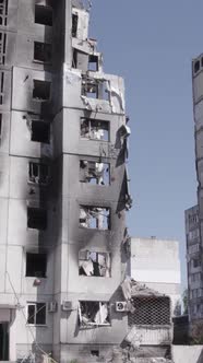 Vertical Video of a House Destroyed By the War in Ukraine