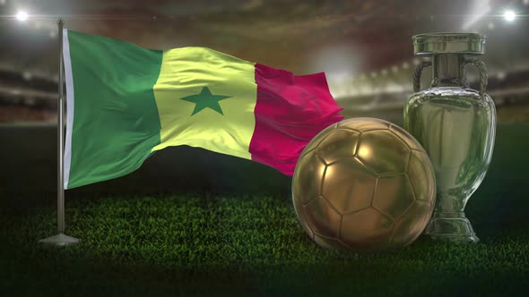Senegal Flag With Football And Cup Background Loop 4 K