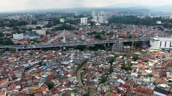 Pasupati Cable-stayed bridge in Bandung, West Java Indonesia with heavy traffic during the day, Aeri