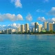 City from the ocean. Tall buildings on Waikiki Beach in Oahu. Skyscrapers on Hawaiian shoreline. - VideoHive Item for Sale