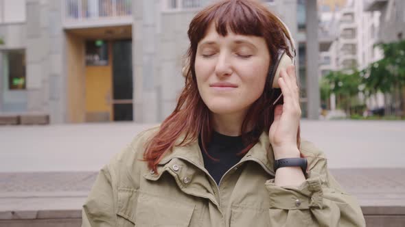 Girl Listening to Music Mobile Phone Headphones Slow Motion