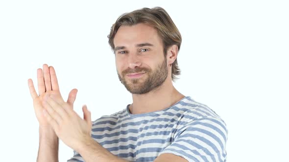 Clapping, Applauding Man on white Background