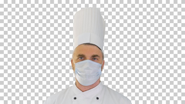 Male chef cook wearing face protective, Alpha Channel