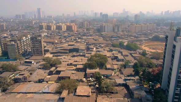 Mumbai, India, Dharavi slums, 4k aerial drone footage