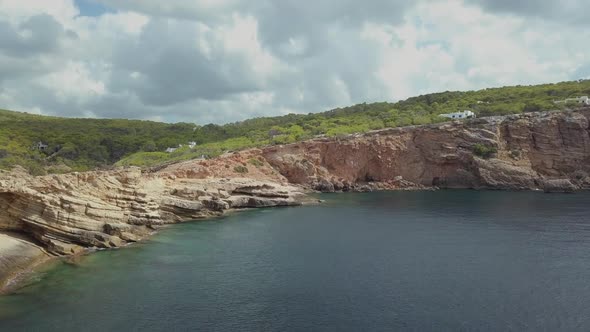 Ibiza sunset drone coast view