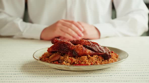 Kabsa Closeup Rice and Meat Dish Saudi Arabia National Traditional Food