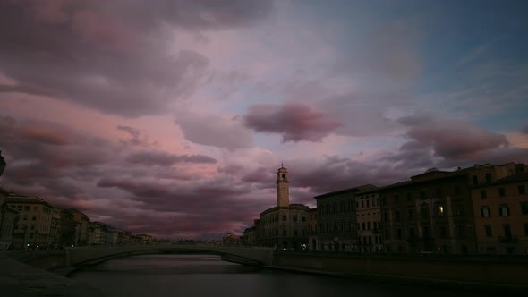 Pisa City at sunset. Tuscany Italy.