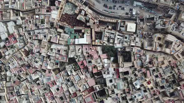 Aerial of Tannery Leather Manufacturing in Fes