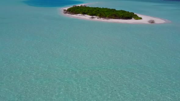 Aerial drone nature of tourist beach by clear water with sand background