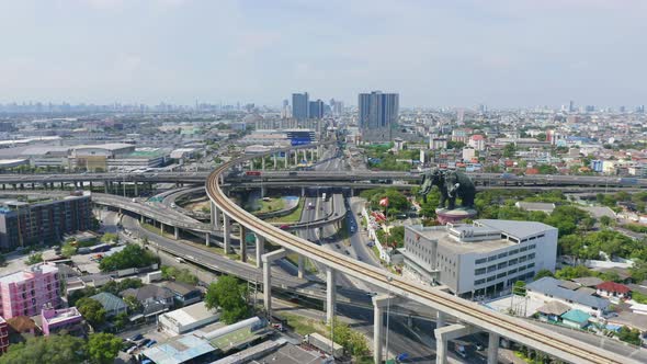 Aerial view of Erawan Museum is a Elephant head sculpture with 3 heads. Tourist attraction