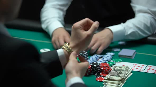Addicted Poker Player Going All-In, Betting Chips, Money and Property, Reckless