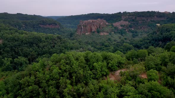 Aerial view of Calcata Vecchia village in the province of Viterbo, Italy