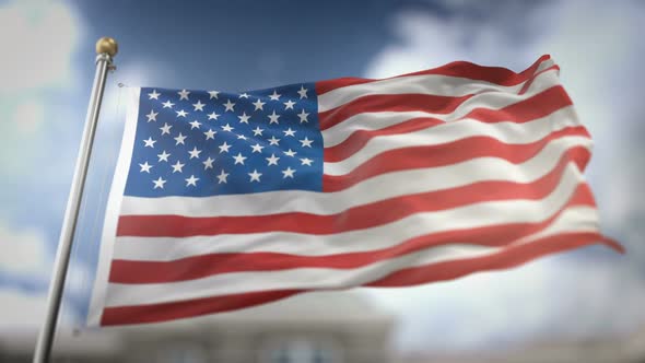 America USA Flag Waving Slow Motion Blue Sky Background Seamless Loop