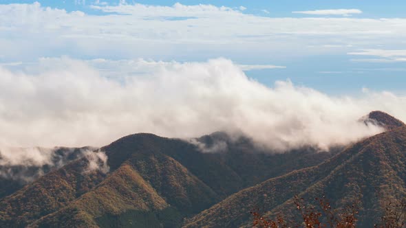 Fog Moving On Autumn Mountain