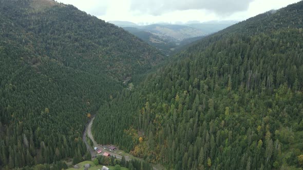 Aerial View of the Carpathian Mountains in Autumn. Ukraine