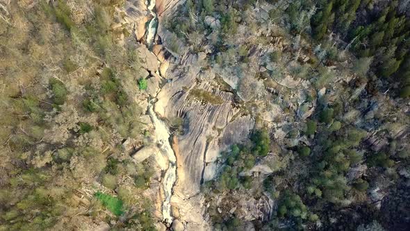 Vertical aerial view over the Beechworth Cascades, at Beechworth in north-east Victoria, Australia N