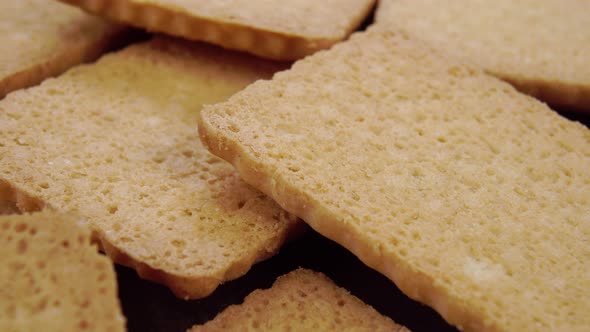 Textured fresh shortbread cookies close-up. Macro. Slow rotation