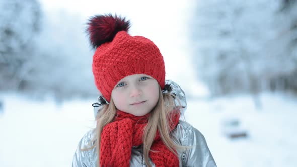 Sad Little Girl Winter Portrait