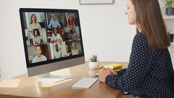 Woman Using Computer App for Video Connection