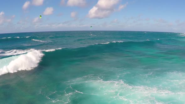 Aerial view of the waves and ocean in Hawaii