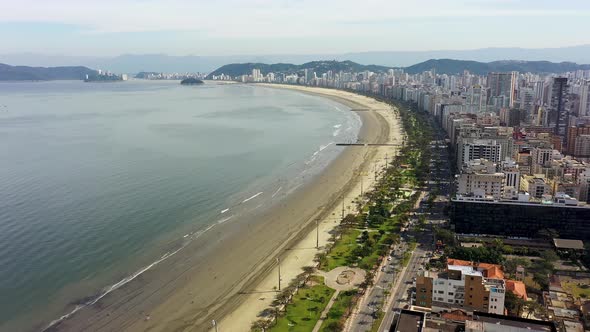 Stunning landscape of coast city of Santos Sao Paulo Brazil. Popular beach.