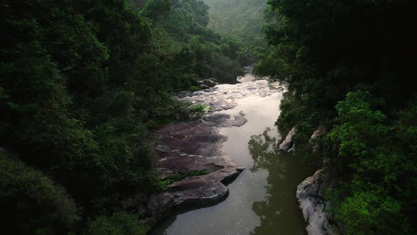 Drone view of calm river just before Hin Lat waterfall, Koh Samui, Thailand