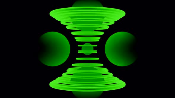 3D spiral of hourglass rings on black background