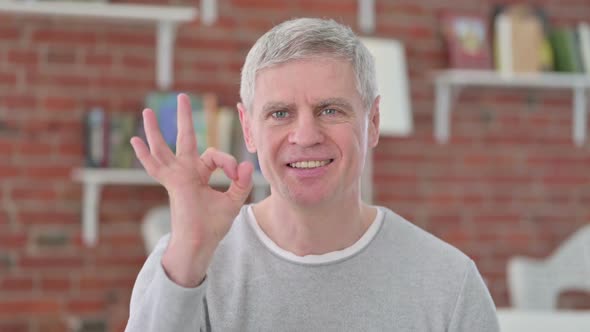 Positive Senior Old Man Showing OK Sign