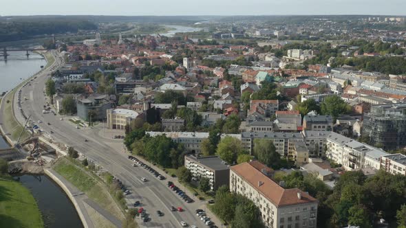 Kaunas City Center From Above Nemunas River Lithuania, Baltic States 