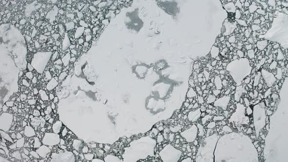 Aerial View of the J Kuls Rl n Glacial Lagoon and Floating Icebergs. The Beginning of Spring