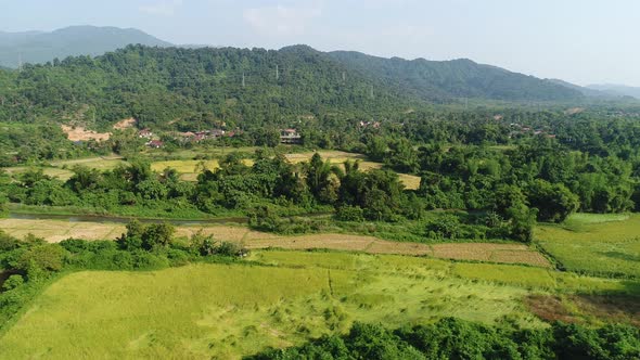 Natural landscapes around the city of Vang Vieng in Laos seen from the sky