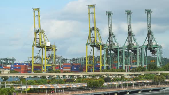 Time lapse of container cargo shipping port in Singapore