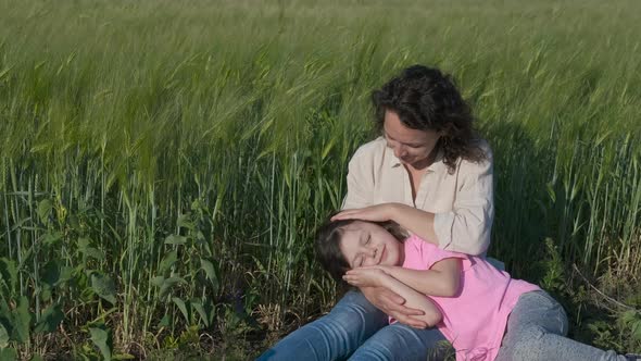 The Little Girl Fell Asleep in Nature