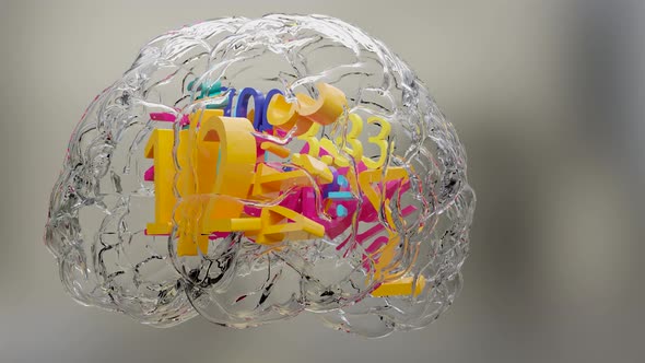 glass brain and math formulas, math and technology concept digitally generated. 3d render