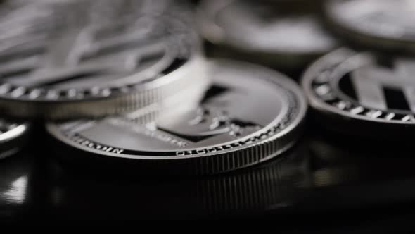 Rotating shot of Bitcoins 