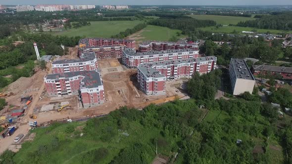 the construction of a new ,modern residential complex aerial view
