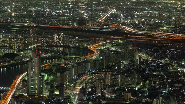 Tokyo Night Aerial Cityscape Traffic Japan Time Lapse