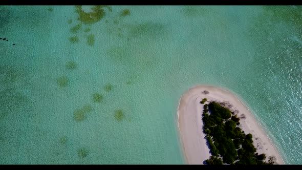 Aerial drone shot texture of paradise bay beach journey by clear lagoon and white sand background of