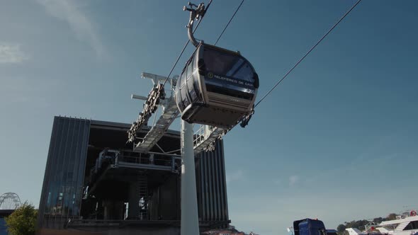 15 OCTOBER 2018 Porto Portugal Cable Car Over the Vila Nova in the District of Porto Timelapse Stop