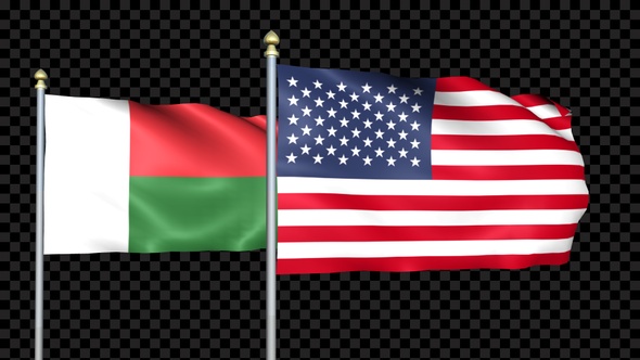 Madagascar And United States Two Countries Flags Waving