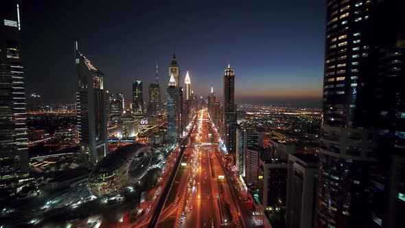 Aerial view of Sheikh Zayed Road, Dubai, United Arab Emirates.