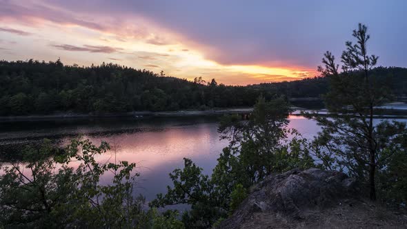 Beautiful sunset over the lake in the Czech Republic. Time lapse